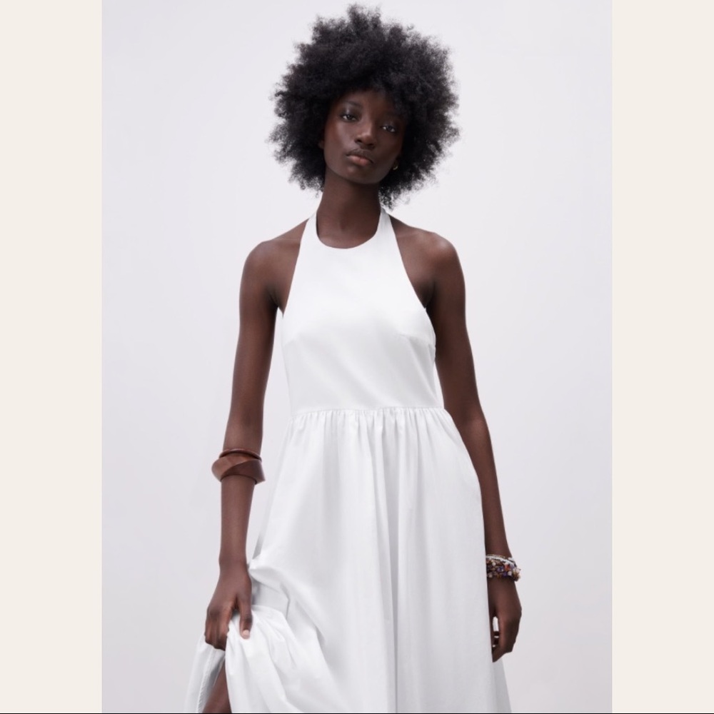 Zara Poplin Tie Halter Neck Midi Dress White Wedding Capsule Closet XL NWT - Picture 5 of 16
